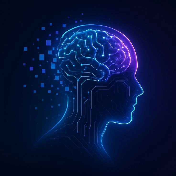Digital human brain concept for freelance digital marketer and AI strategy