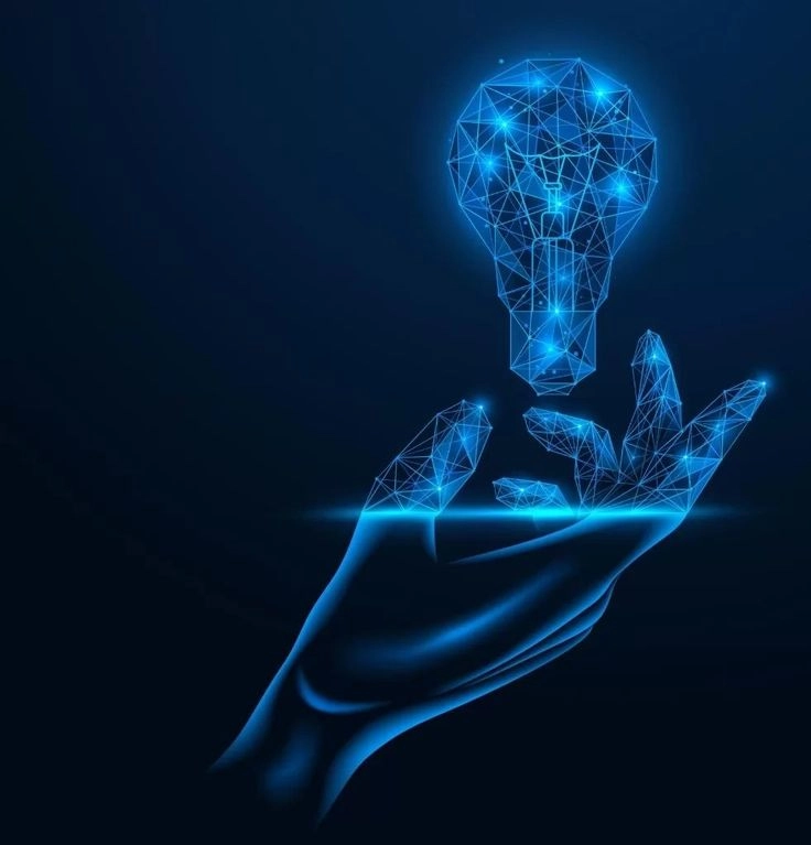 Creative idea visualization with digital light bulb and network lines