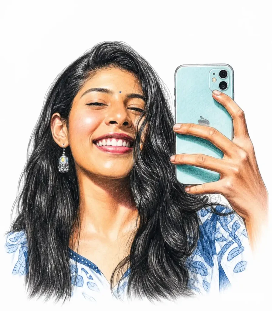 Gopika TG freelance digital marketer in Palakkad smiling while taking a selfie with smartphone