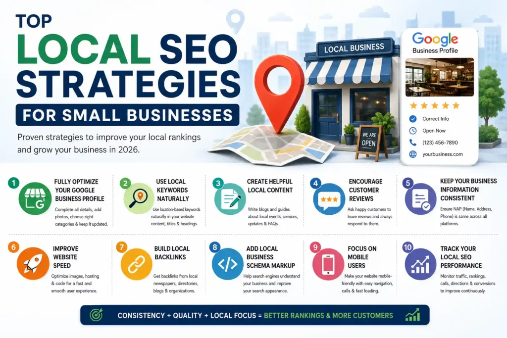 Top local SEO for small business strategies in 2026 infographic